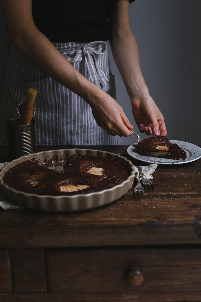 Chocolate Pear Clafoutis with Gorgonzola by Tanya Balyanitsa (more recipes on Honeytanie.com)