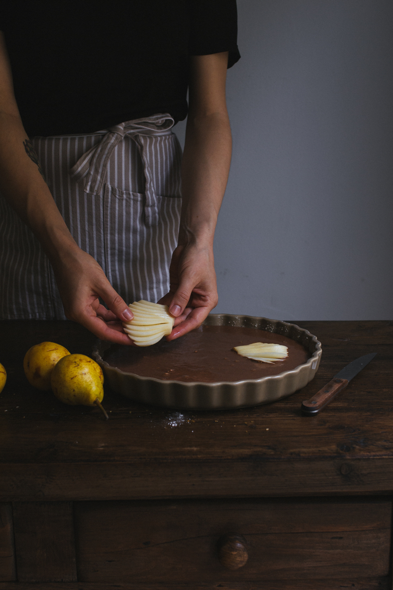 Chocolate Pear Clafoutis with Gorgonzola by Tanya Balyanitsa (more recipes on Honeytanie.com)