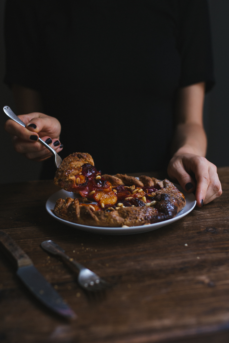 Wholewheat Plum Galette with Pine Nuts by Tanya Balyanitsa (more recipes on Honeytanie.com)