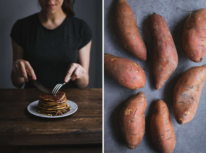 Sweet Potato Pancakes with cinnamon. Recipe and photograpy by Tanya Balyanitsa (more on Honeytanie.com)