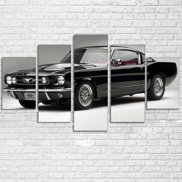 1965 Ford Mustang Gt Fastback Black White 01 - Automative 5 Panel Canvas Art Wall Decor 1965 Ford Mustang Gt Fastback Black White 01 - Automative 5 Panel Canvas Art Wall Decor