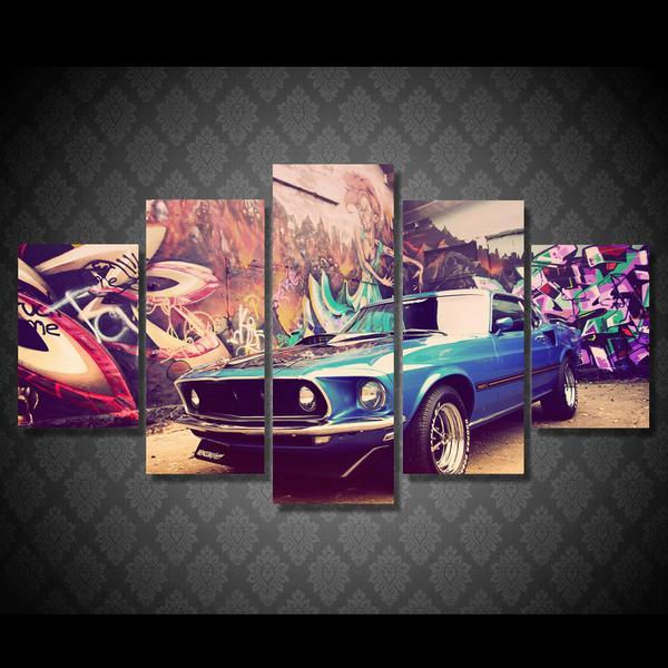 1969 Blue Mustang Gt - Automative 5 Panel Canvas Art Wall Decor 1969 Blue Mustang Gt - Automative 5 Panel Canvas Art Wall Decor