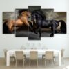 2 Running Horses 01 - Animal 5 Panel Canvas Art Wall Decor