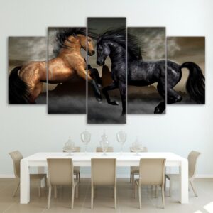 2 Running Horses 01 - Animal 5 Panel Canvas Art Wall Decor