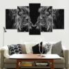 2 fighting Black and White Lion - Animal 5 Panel Canvas Art Wall Decor