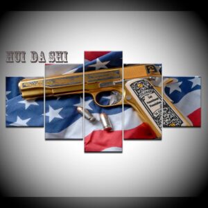 2Nd Amendment Gold Gun American Flag - Army 5 Panel Canvas Art Wall Decor