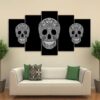 3 Laughing Skulls Candy - Abstract 5 Panel Canvas Art Wall Decor