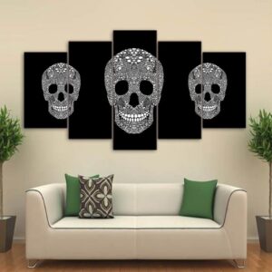 3 Laughing Skulls Candy - Abstract 5 Panel Canvas Art Wall Decor