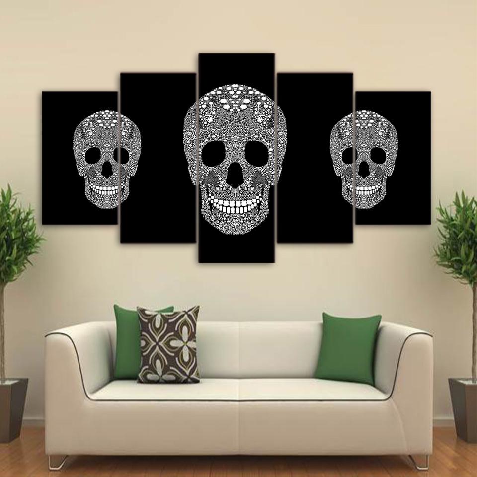 3 Laughing Skulls Candy - Abstract 5 Panel Canvas Art Wall Decor 3 Laughing Skulls Candy - Abstract 5 Panel Canvas Art Wall Decor