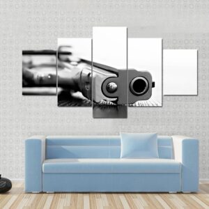 9Mm Gun On Table - Army 5 Panel Canvas Art Wall Decor