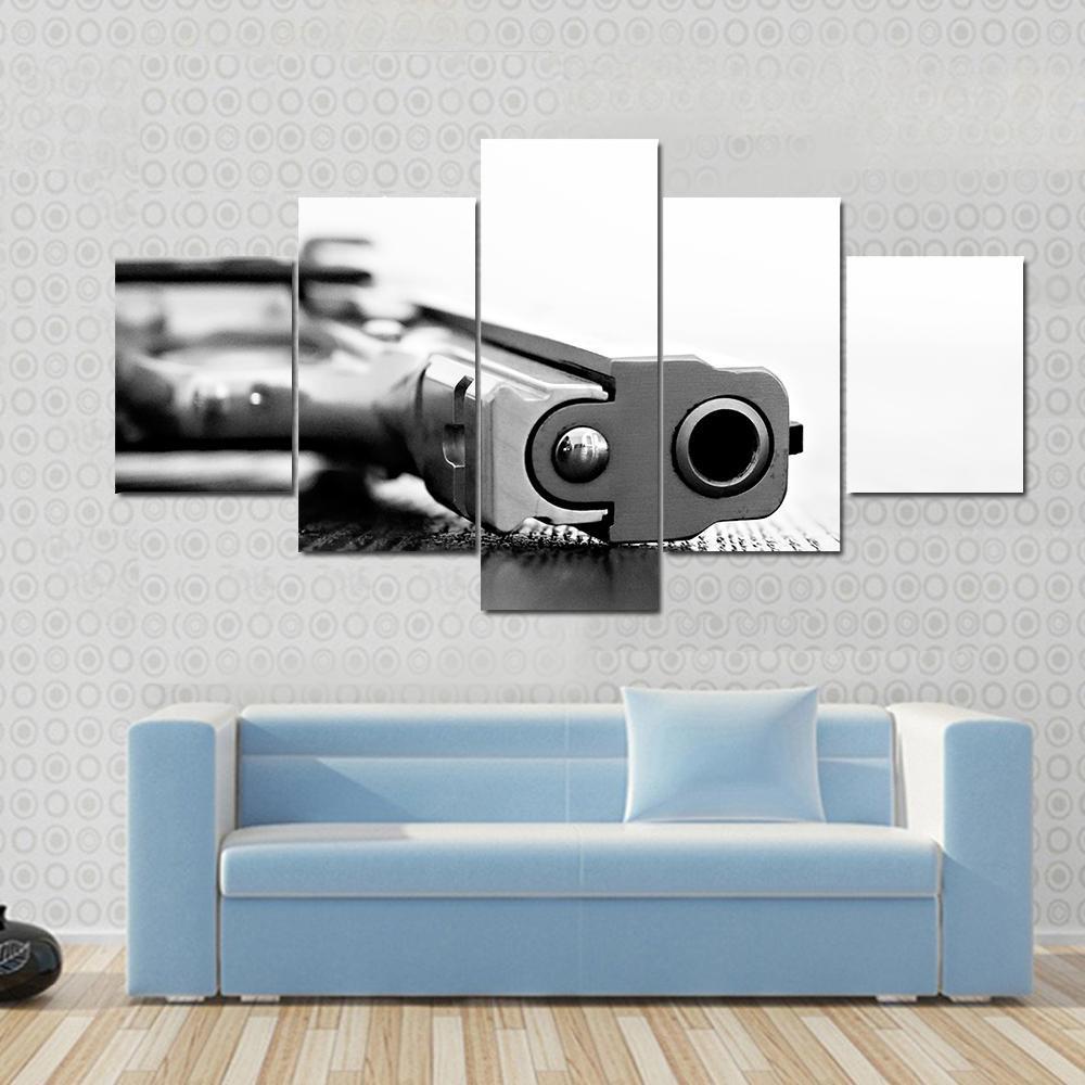 9Mm Gun On Table - Army 5 Panel Canvas Art Wall Decor 9Mm Gun On Table - Army 5 Panel Canvas Art Wall Decor