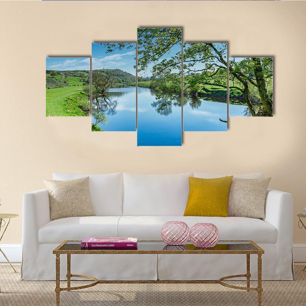 A Bend In The River Lune Near Lancaster - Nature 5 Panel Canvas Art Wall Decor A Bend In The River Lune Near Lancaster - Nature 5 Panel Canvas Art Wall Decor