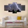 A Big Lightning In A Summer Storm - Nature 5 Panel Canvas Art Wall Decor