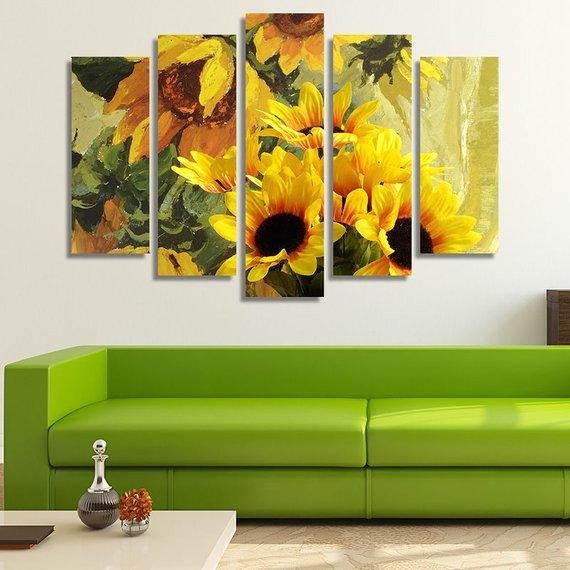 A Bouquet Of Sunflowers Summer - Nature 5 Panel Canvas Art Wall Decor A Bouquet Of Sunflowers Summer - Nature 5 Panel Canvas Art Wall Decor