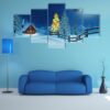 A Cabin In A Moonlit Snowy Christmas Landscape - Christmas 5 Panel Canvas Art Wall Decor
