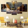 A Cosy Corner Candle With Book - Wine 5 Panel Canvas Art Wall Decor