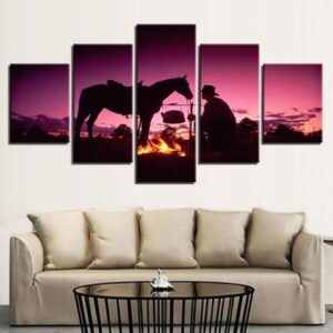 A Cowboy And His Horse - Animal 5 Panel Canvas Art Wall Decor