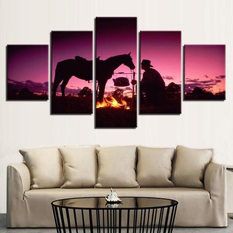 A Cowboy And His Horse - Animal 5 Panel Canvas Art Wall Decor A Cowboy And His Horse - Animal 5 Panel Canvas Art Wall Decor