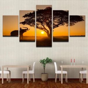 A Day With My Elephant - Animal 5 Panel Canvas Art Wall Decor