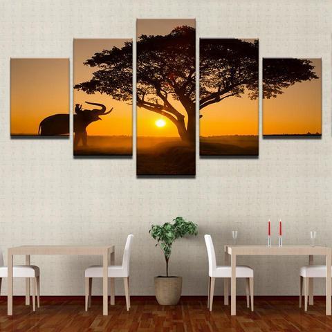 A Day With My Elephant - Animal 5 Panel Canvas Art Wall Decor A Day With My Elephant - Animal 5 Panel Canvas Art Wall Decor