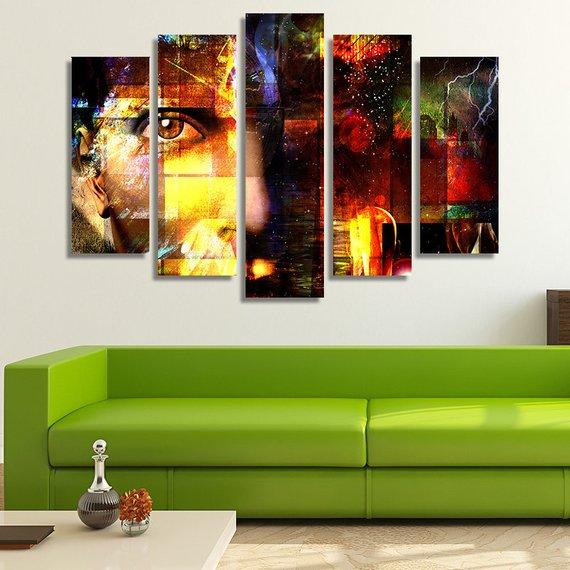 A Face - Abstract 5 Panel Canvas Art Wall Decor A Face - Abstract 5 Panel Canvas Art Wall Decor