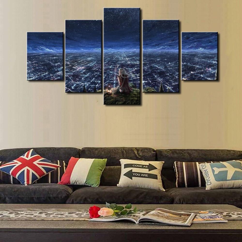 A Girl Under The Starry Night - Abstract 5 Panel Canvas Art Wall Decor A Girl Under The Starry Night - Abstract 5 Panel Canvas Art Wall Decor