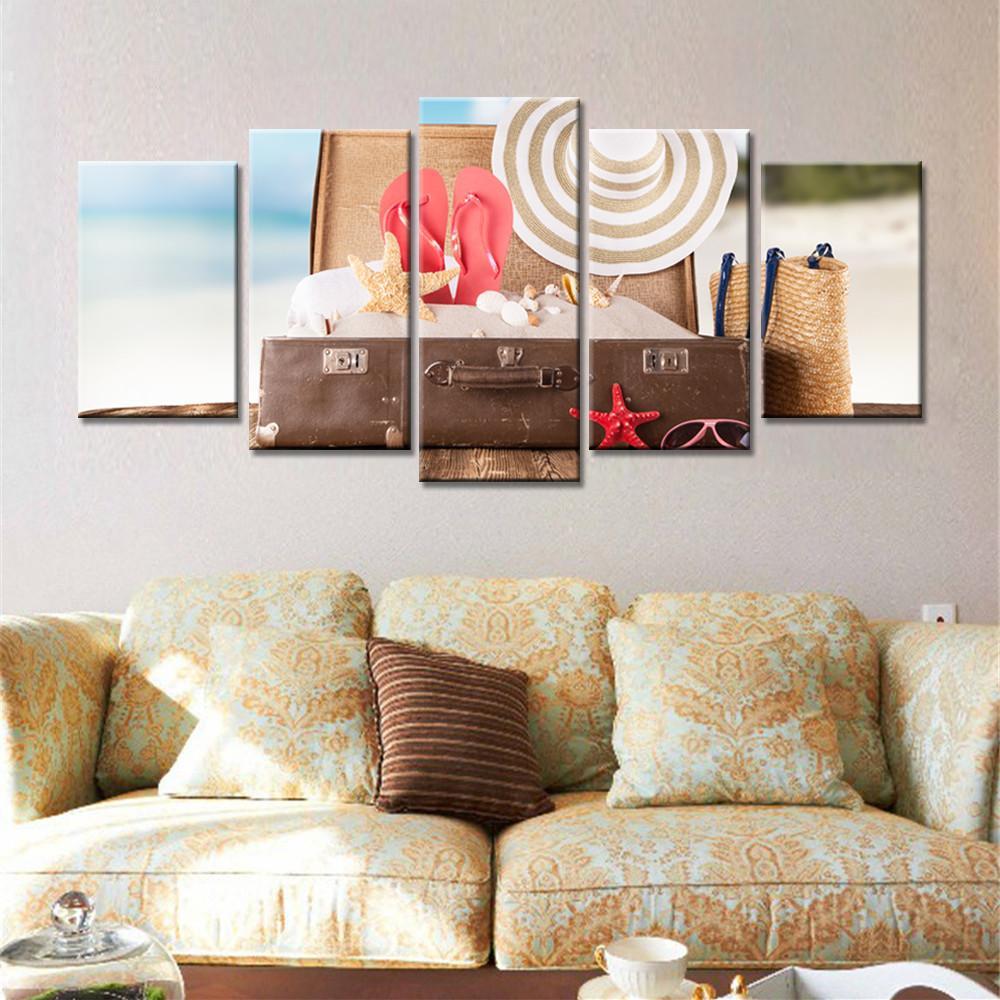 A Girl�??S Beach Box - Abstract 5 Panel Canvas Art Wall Decor A Girl�??S Beach Box - Abstract 5 Panel Canvas Art Wall Decor
