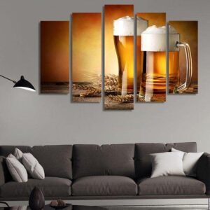 A Mug Of Beer And A Pint Glass Of Beer - Kitchen 5 Panel Canvas Art Wall Decor