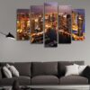 A Night View Of Dubai Marina - Nature 5 Panel Canvas Art Wall Decor