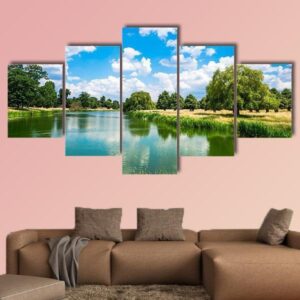 A Pond In Hampton Court Park In South London - Nature 5 Panel Canvas Art Wall Decor