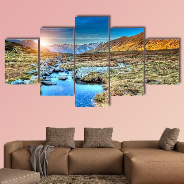 A Prairie Sunset In Mountain - Nature 5 Panel Canvas Art Wall Decor A Prairie Sunset In Mountain - Nature 5 Panel Canvas Art Wall Decor