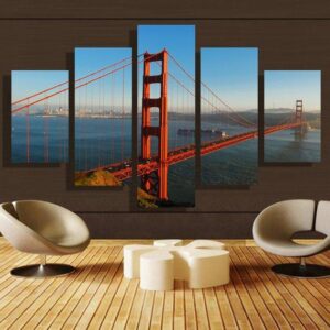 A Red Bridge - Nature 5 Panel Canvas Art Wall Decor