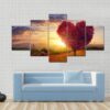 A Red Heart Shaped Tree At Sunset - Nature 5 Panel Canvas Art Wall Decor