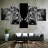 A Roaring Brown Eyes Lions Black & White Abstract - 5 Panel Canvas Art Wall Decor