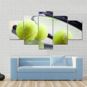 A Set Of Tennis Racket And Ball - Sport 5 Panel Canvas Art Wall Decor