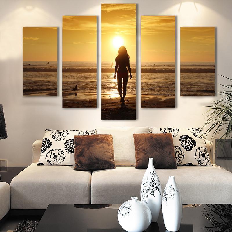 A Walk On The Beach - Space 5 Panel Canvas Art Wall Decor A Walk On The Beach - Space 5 Panel Canvas Art Wall Decor