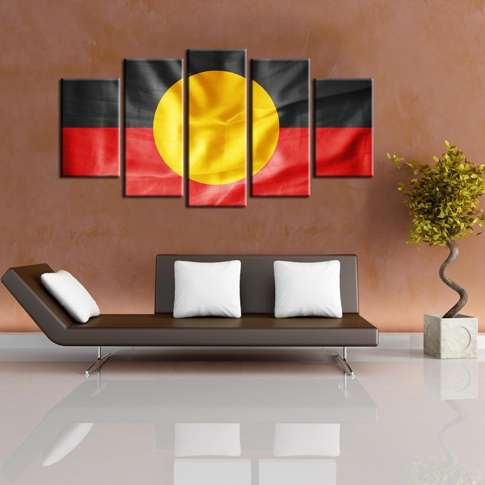 Aboriginal Flag - Abstract 5 Panel Canvas Art Wall Decor Aboriginal Flag - Abstract 5 Panel Canvas Art Wall Decor