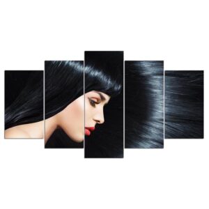 Abstract Black Hair - Beauty Salon 5 Panel Canvas Art Wall Decor