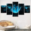 Abstract Blue Flowers - Animal 5 Panel Canvas Art Wall Decor