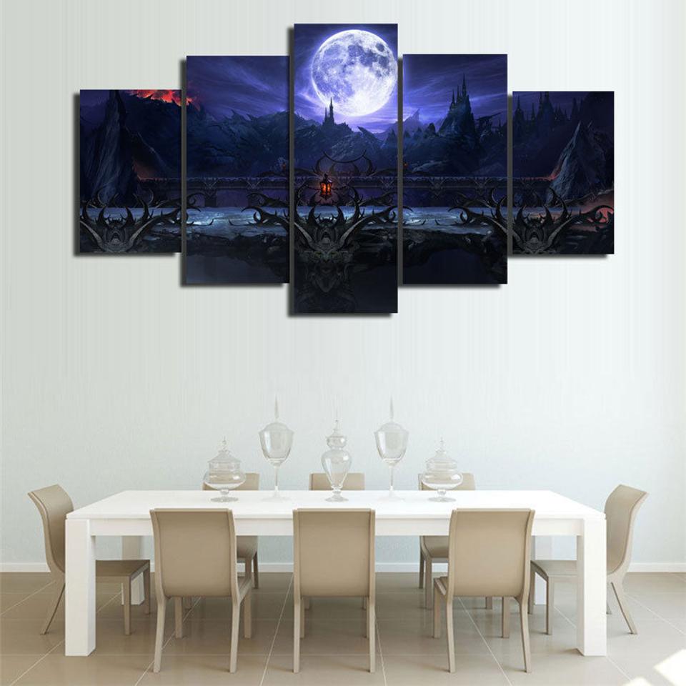 Abstract Blue Sky White Moon Landscape - Nature 5 Panel Canvas Art Wall Decor Abstract Blue Sky White Moon Landscape - Nature 5 Panel Canvas Art Wall Decor
