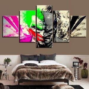Abstract Color Batman Vs Joker - Movie 5 Panel Canvas Art Wall Decor