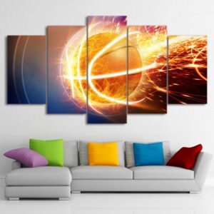 Abstract Fire basketball - Sport 5 Panel Canvas Art Wall Decor