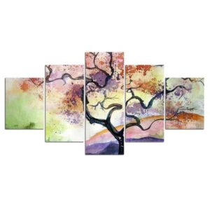 Abstract Flower Tree - Nature 5 Panel Canvas Art Wall Decor