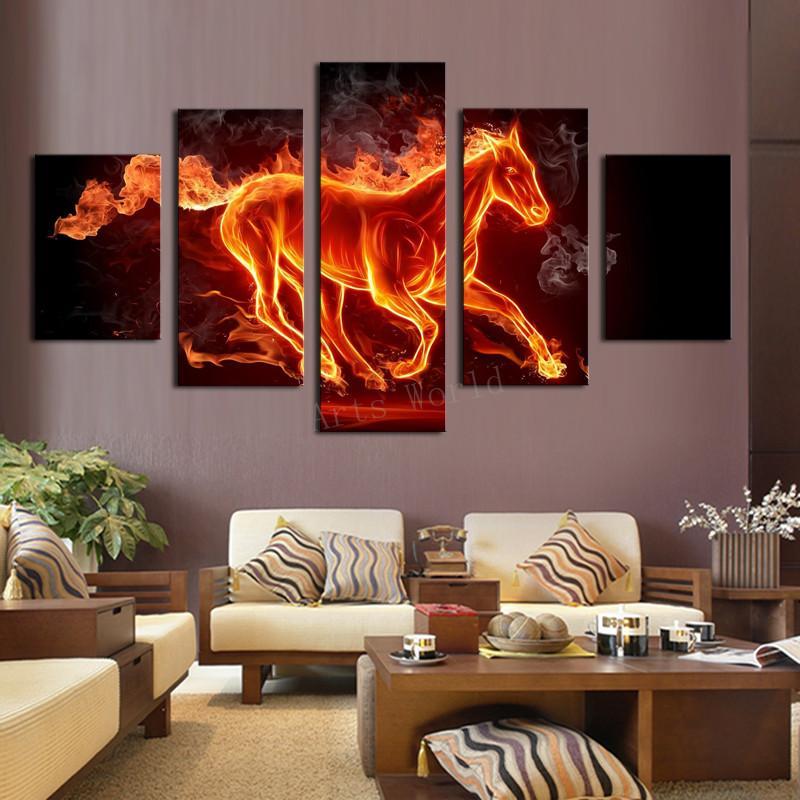 Abstract Horse On Fire - Abstract 5 Panel Canvas Art Wall Decor Abstract Horse On Fire - Abstract 5 Panel Canvas Art Wall Decor