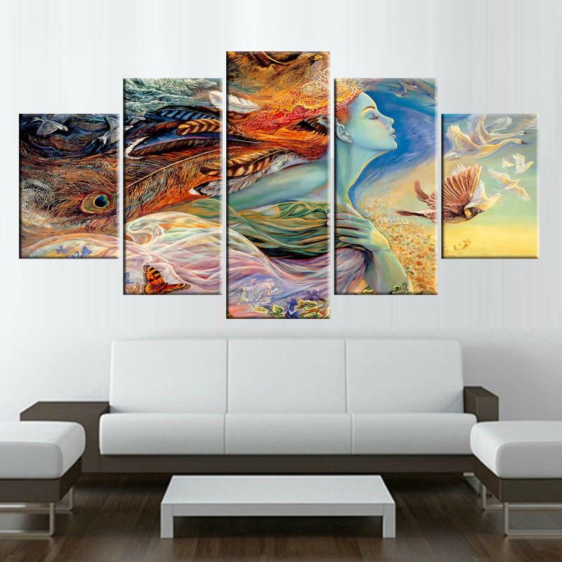 Abstract Phoenix Feathers Sexy Woman - Abstract 5 Panel Canvas Art Wall Decor Abstract Phoenix Feathers Sexy Woman - Abstract 5 Panel Canvas Art Wall Decor