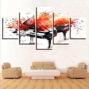 Abstract Piano Graffiti - Music 5 Panel Canvas Art Wall Decor
