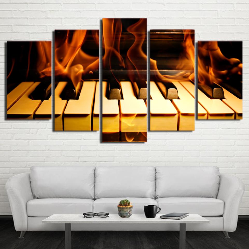 Abstract Piano Keys Fire - Music 5 Panel Canvas Art Wall Decor Abstract Piano Keys Fire - Music 5 Panel Canvas Art Wall Decor