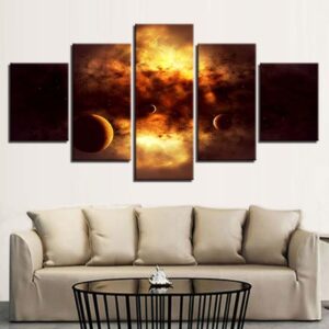Abstract Pieces Universe Space Planet - Space 5 Panel Canvas Art Wall Decor
