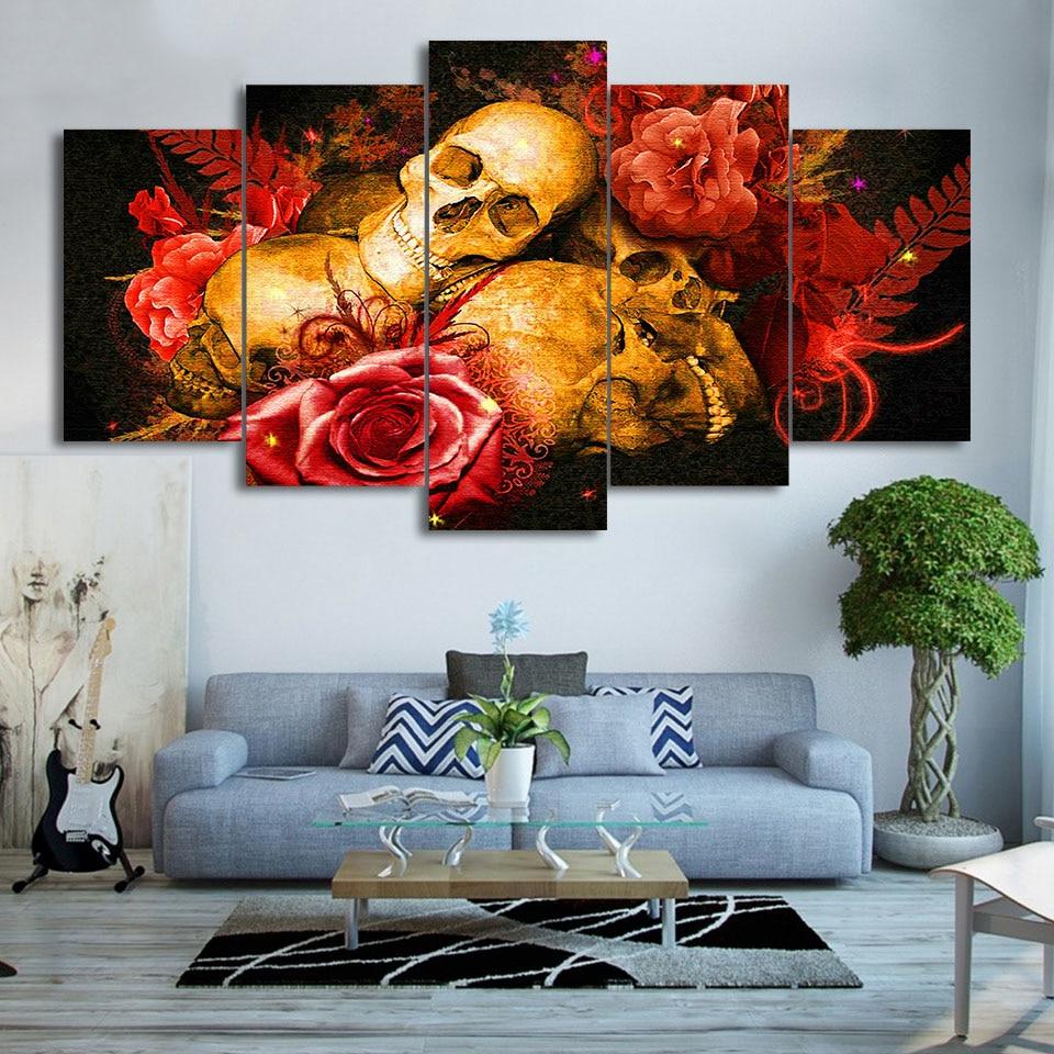 Abstract Skull 3 - Abstract 5 Panel Canvas Art Wall Decor Abstract Skull 3 - Abstract 5 Panel Canvas Art Wall Decor