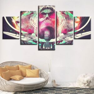Abstract Skull And Lion - Abstract 5 Panel Canvas Art Wall Decor